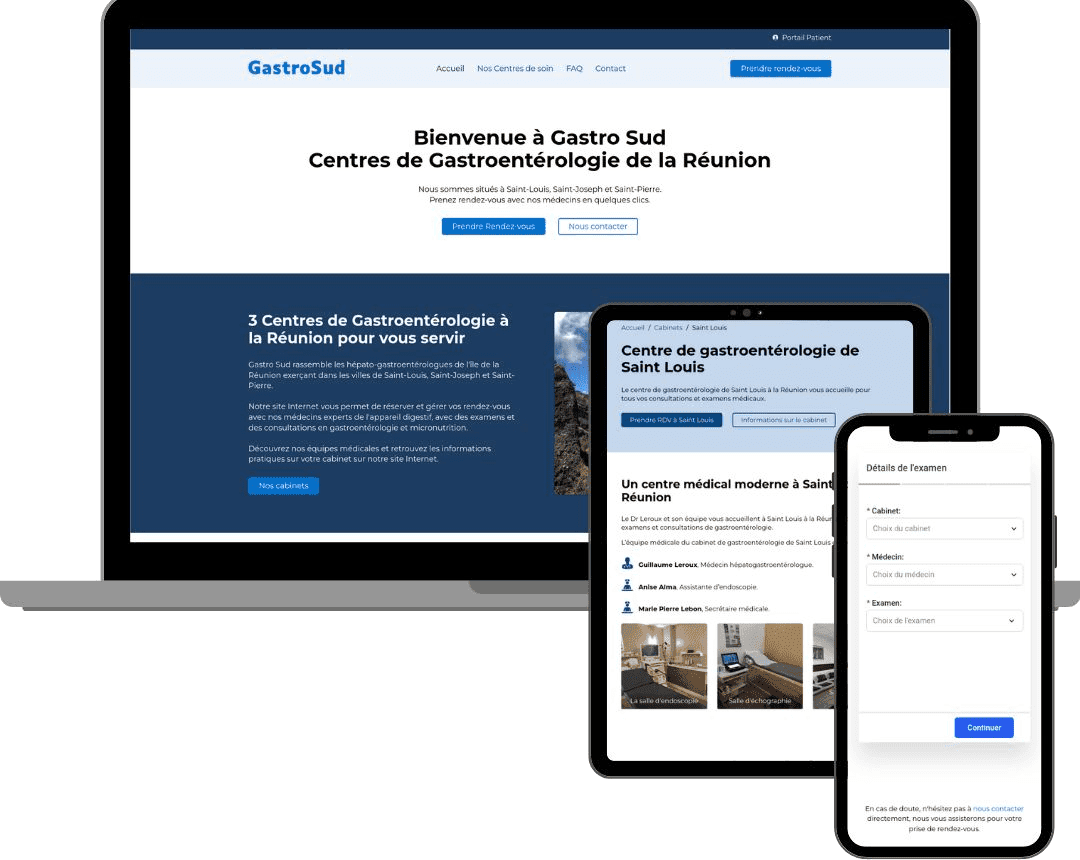 Mockup du site Gastrosud (vues sur ordinateur, tablette et mobile)