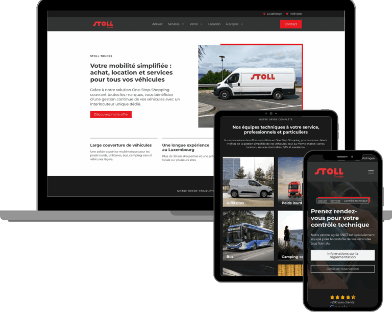 Aperçus du site Stoll Trucks sur différents supports
