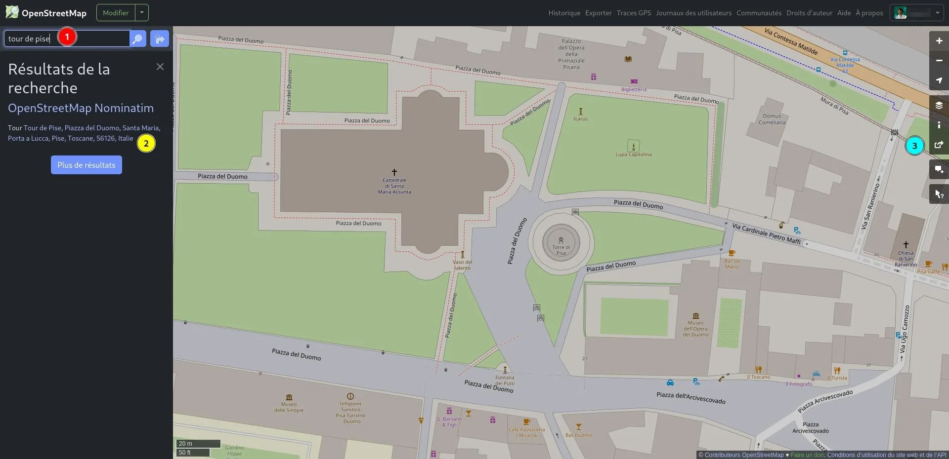 A map in Openstreetmap centered on Paris