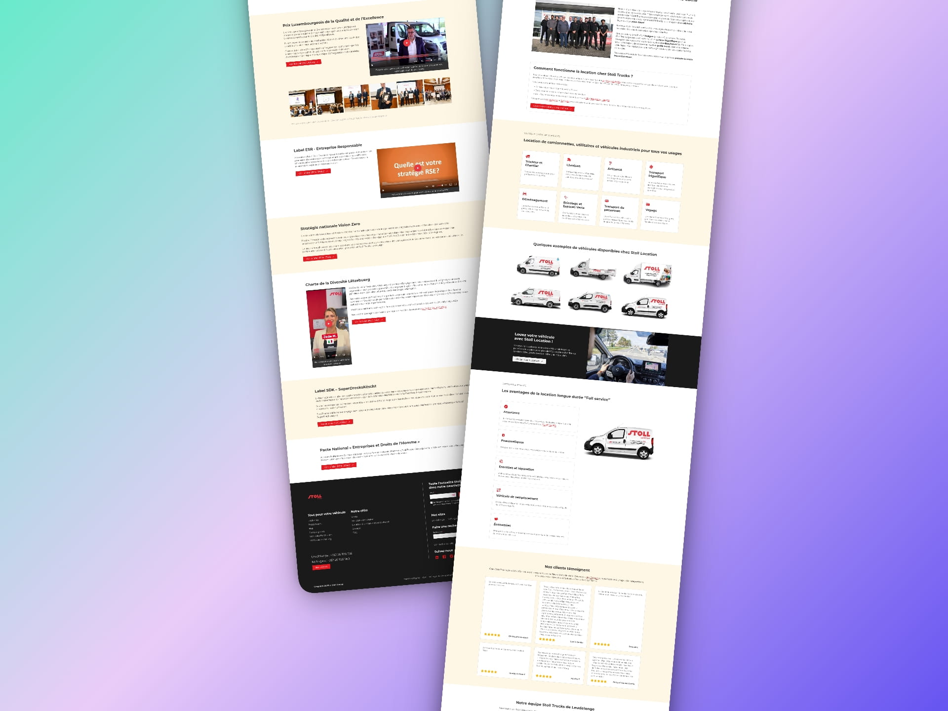 Screenshots of the Stoll Trucks website in desktop version