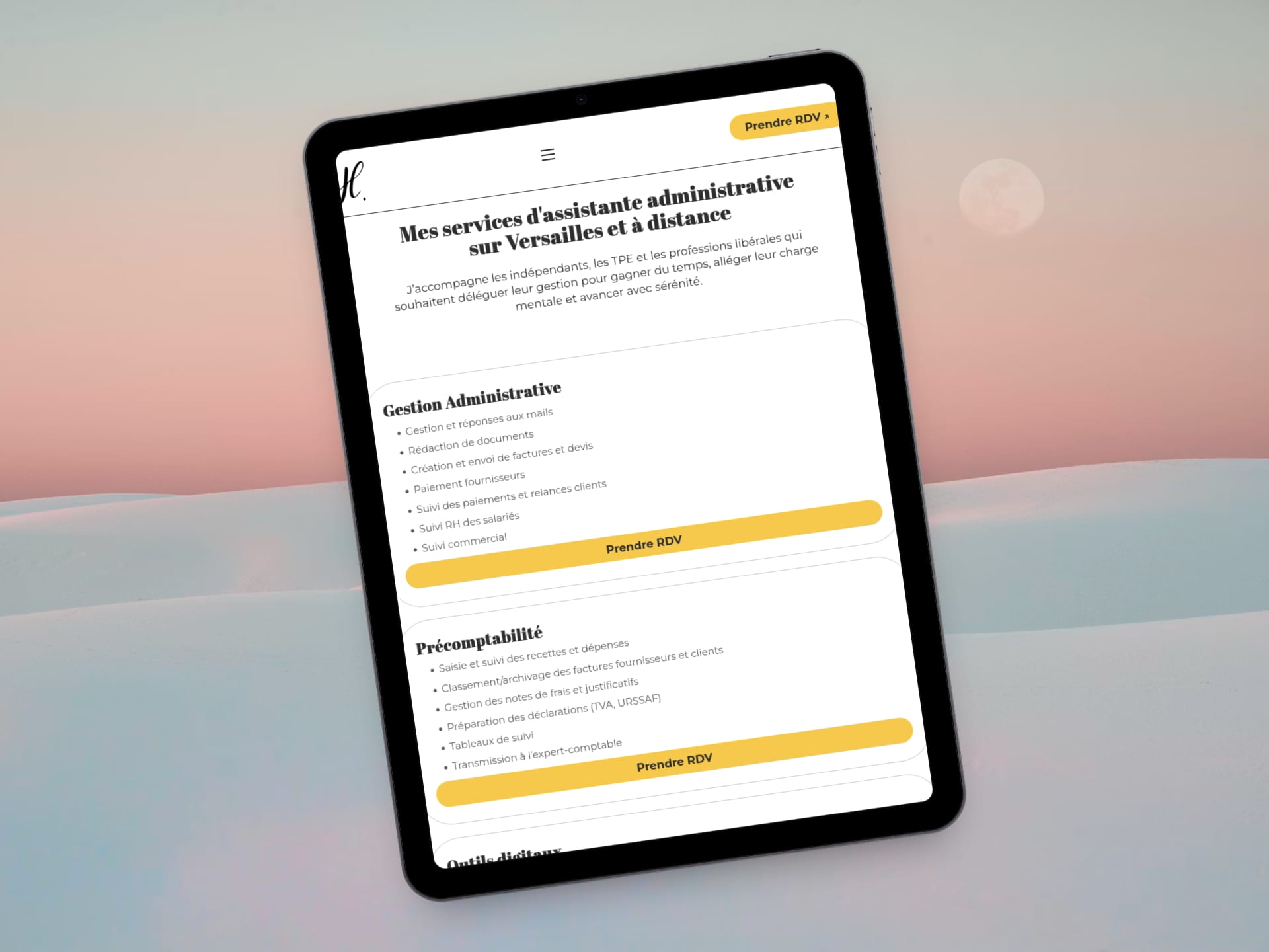 Preview of a section of the website on a tablet